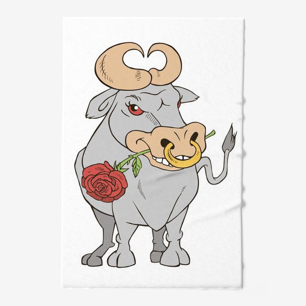 Полотенце «бык мачо с розой в зубах рисунок»