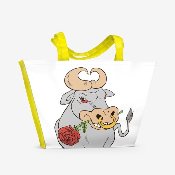 Пляжная сумка «бык мачо с розой в зубах рисунок»