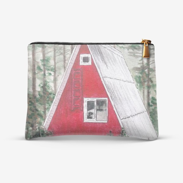 Косметичка &laquo;Треугольный красный дом в лесу среди сосен и ёлок&raquo;