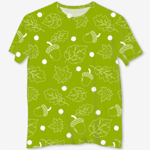 Футболка с полной запечаткой «Осенние  листья на оливковом фоне»