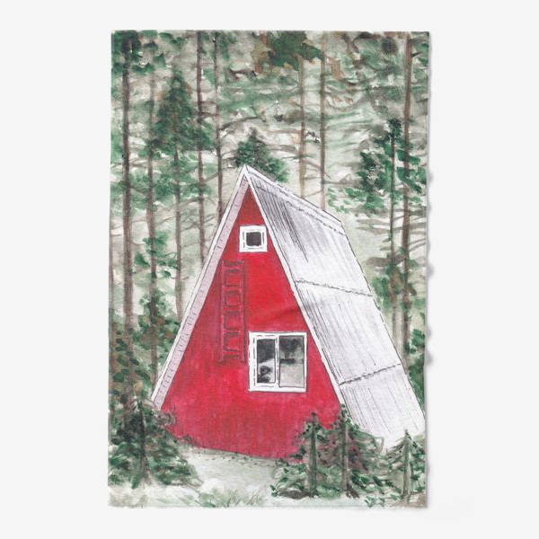 Полотенце «Треугольный красный дом в лесу среди сосен и ёлок»