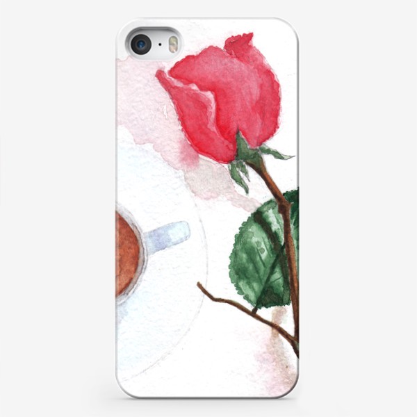 Чехол iPhone «Красная роза, чашка кофе или какао, розовый лепесток»