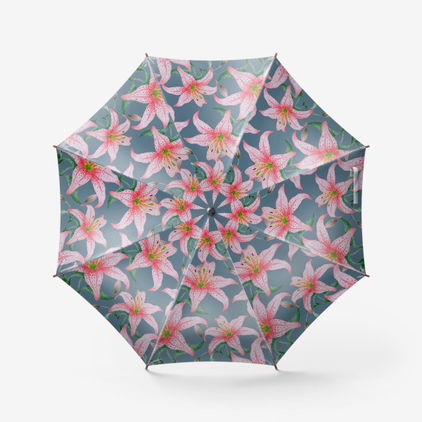 Зонт «Цветы лилии на сером фоне»