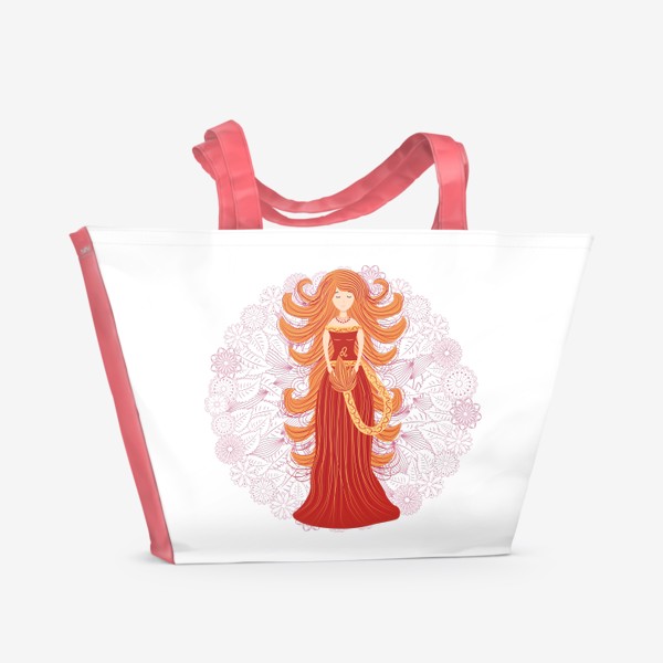 Пляжная сумка «Знак зодиака Лев и цветочная мандала»