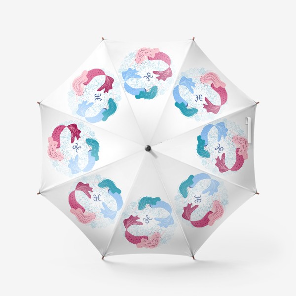 Зонт &laquo;Знак зодиака Рыбы и цветочная мандала&raquo;