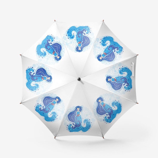 Зонт «Знак зодиака Водолей и цветочная мандала»