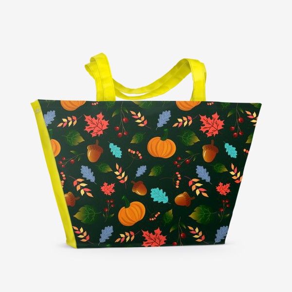 Пляжная сумка «тыквы и листья на зеленом фоне»