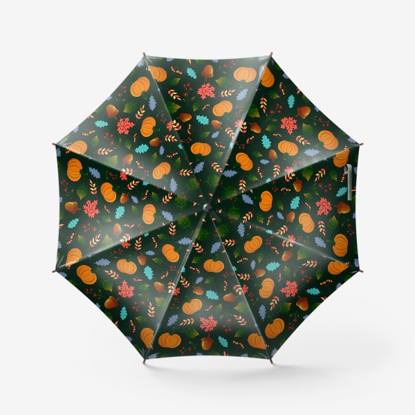 Зонт «тыквы и листья на зеленом фоне»
