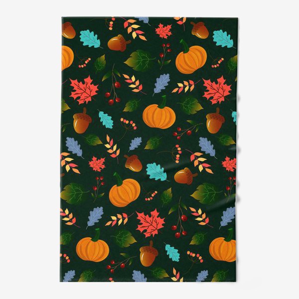 Полотенце «тыквы и листья на зеленом фоне»