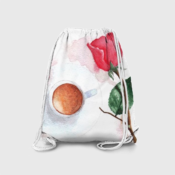 Рюкзак «Красная роза, чашка кофе или какао, розовый лепесток»