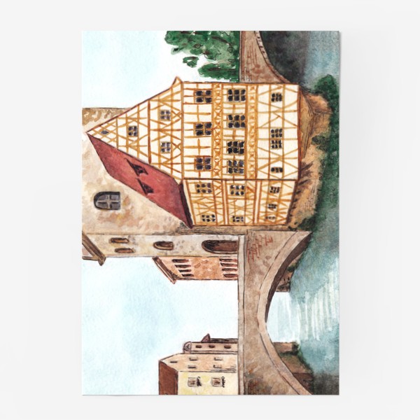 Постер «Акварельный старый город в Германии, фахверковый дом»