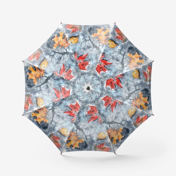 Зонт «Дождливая осень яркие листья и отражения»