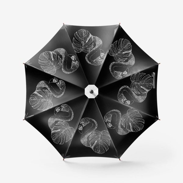 Зонт «Фламинго и монстера. Графика черно-белая»