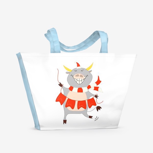 Пляжная сумка «Бычок с новогодней гирляндой Флажки Рождество»