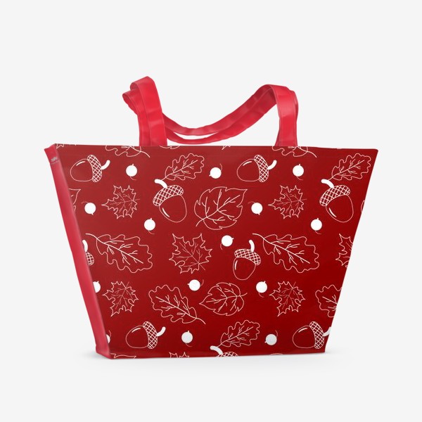 Пляжная сумка «Листья и желуди на бордовом фоне»