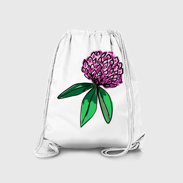 Рюкзак «Клевер, розовый бутон с зелеными листьями с черным контуром»