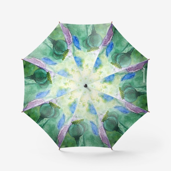Зонт «Акварельные цветы маки на лугу, бутоны и лепестки на фоне травы»