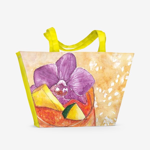 Пляжная сумка &laquo;Акварельный коктейль с цветком орхидея и кусочками дыни и лайма&raquo;