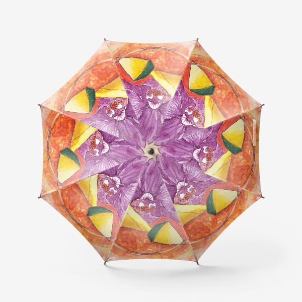 Зонт «Акварельный коктейль с цветком орхидея и кусочками дыни и лайма»