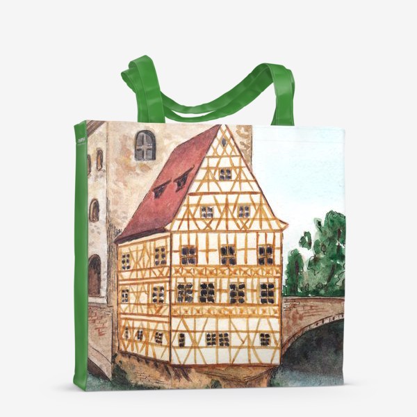 Сумка-шоппер «Акварельный старый город в Германии, фахверковый дом»