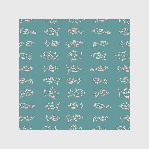Шторы &laquo;Рыбы нарисованные розовым контуром  на бирюзовом фоне&raquo;