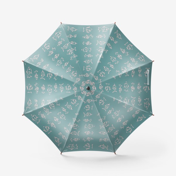 Зонт «Рыбы нарисованные розовым контуром  на бирюзовом фоне»