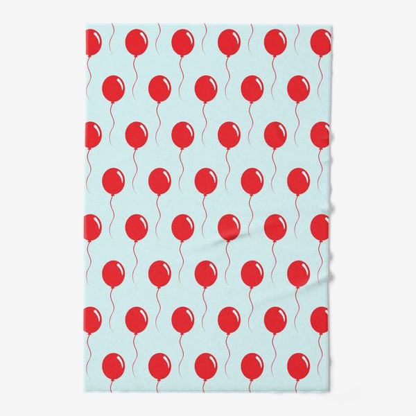 Полотенце «Красные воздушные шарики на веревке на голубом фоне»
