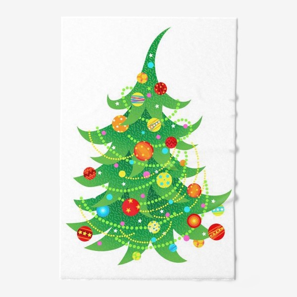 Полотенце «Новогодняя елка с яркими шарами и бусами»