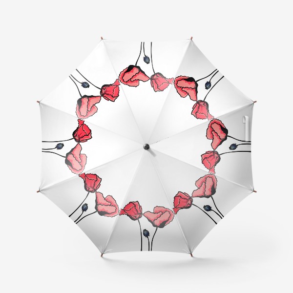 Зонт «Красные маки с волнистыми лепестками и коробочкой с семенами»