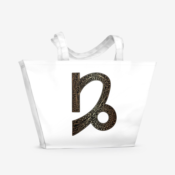 Пляжная сумка «Знак зодиака КОЗЕРОГ золото на черном»