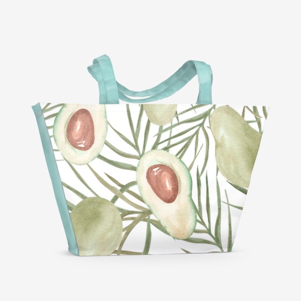 Пляжная сумка &laquo;Авокадо с листьями пальмы. паттерн&raquo;