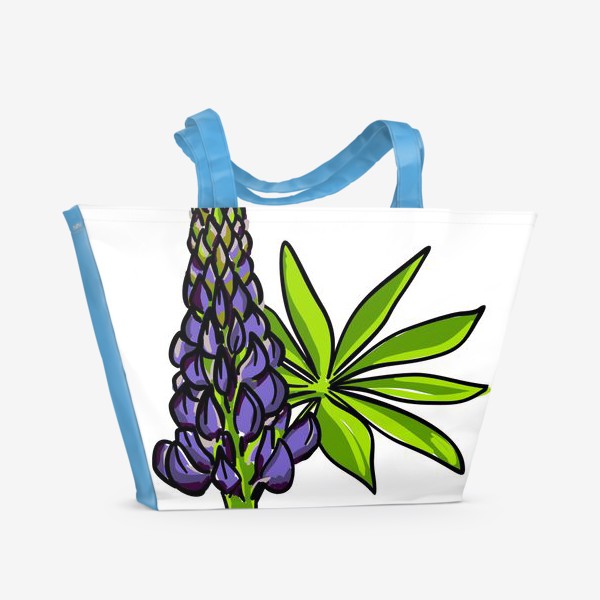 Пляжная сумка &laquo;Цветок люпин с листьями. Синий бутон люпина&raquo;