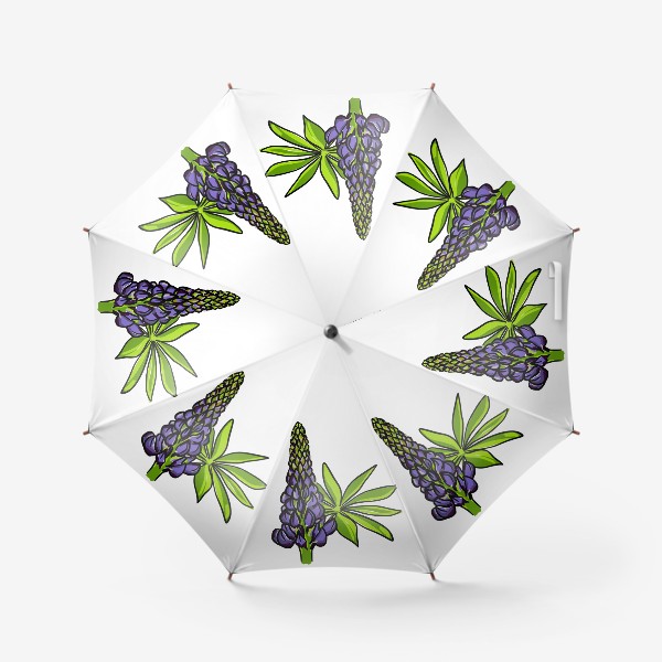 Зонт «Цветок люпин с листьями. Синий бутон люпина»
