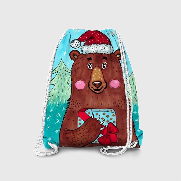 Рюкзак «Милый новогодний мишка с подарком»