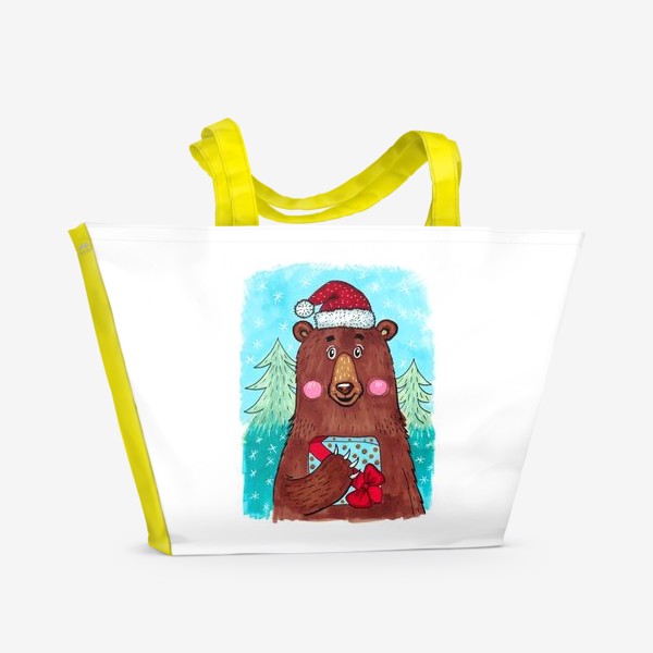 Пляжная сумка &laquo;Милый новогодний мишка с подарком&raquo;