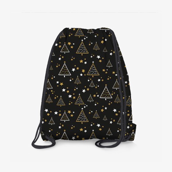 Рюкзак «Новогодний паттерн, елки и звезды на черном фоне»