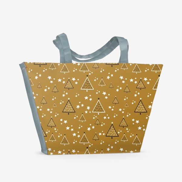 Пляжная сумка «Новый год, ёлки на золотом фоне»