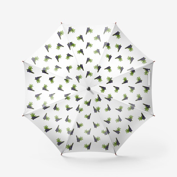 Зонт «Цветочный орнамент из синих люпинов и зеленых листьев на белом фоне»
