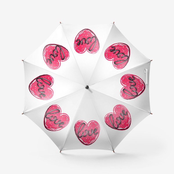Зонт «Сладкое сердце с надписью любовь.  Имбирное печенье или кексик на День Святого Валентина»