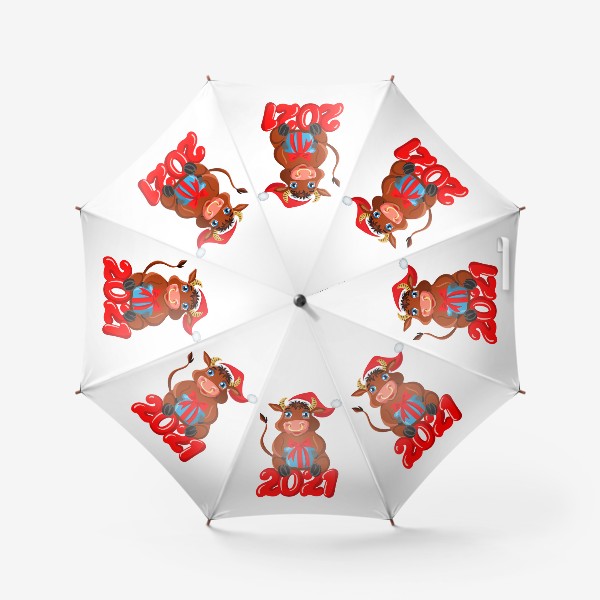 Зонт «Новый год 2021: милый бычок с подарком»