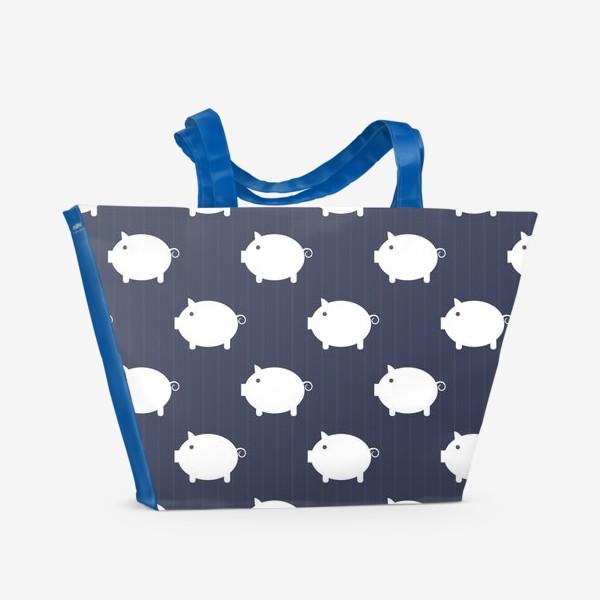 Пляжная сумка «Свинья-копилка на синем»