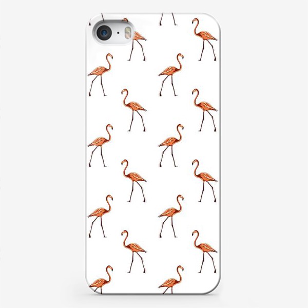 Чехол iPhone «Нежный фламинго персикового цвета на белом фоне»