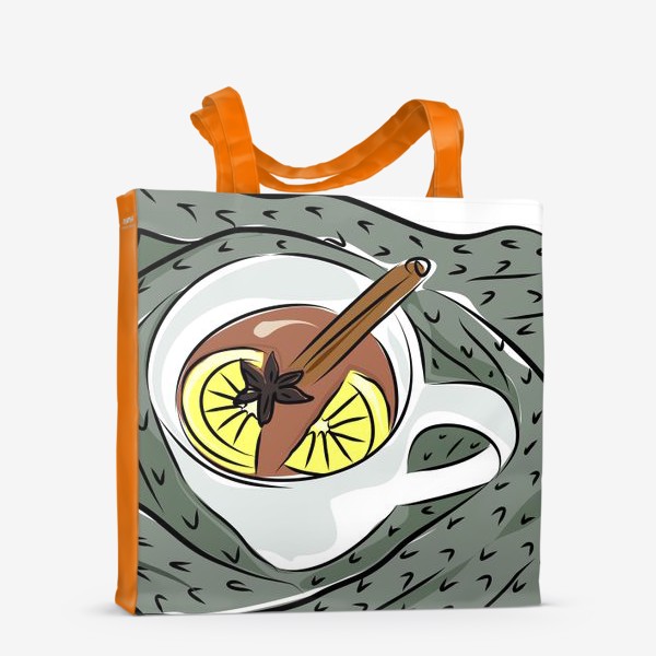 Сумка-шоппер «Чашка чая с лимоном и корицей в теплом шерстяном шарфе»