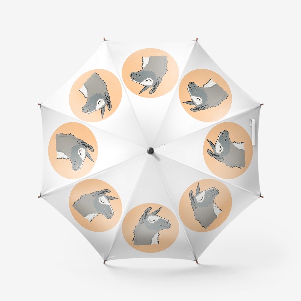Зонт «Морда милой ламы на фоне круга. Серая альпака улыбается»