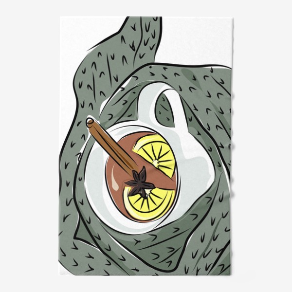 Полотенце «Чашка чая с лимоном и корицей в теплом шерстяном шарфе»