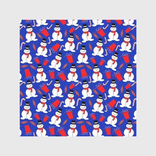 Скатерть «Снеговик на синем фоне, бесшовный паттерн»