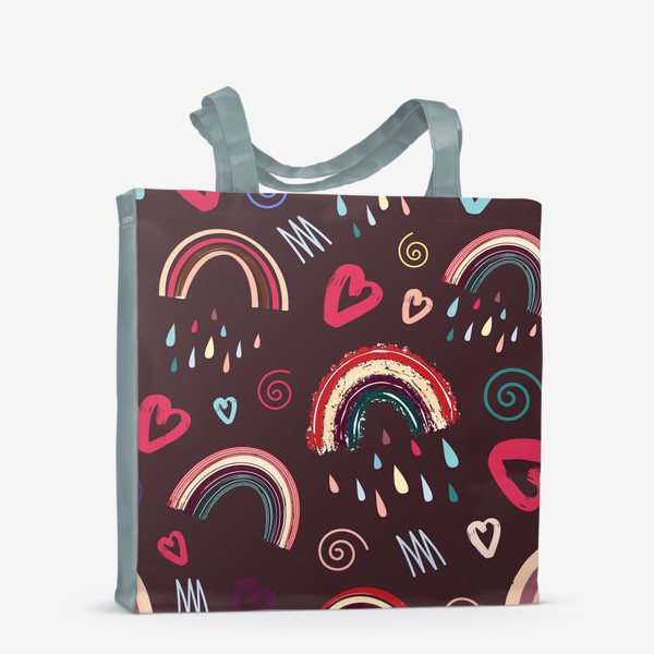 Сумка-шоппер «Сердечки, радуга, капли дождя и спиральки. Симпатичный узор ко Дню Святого Валентина »