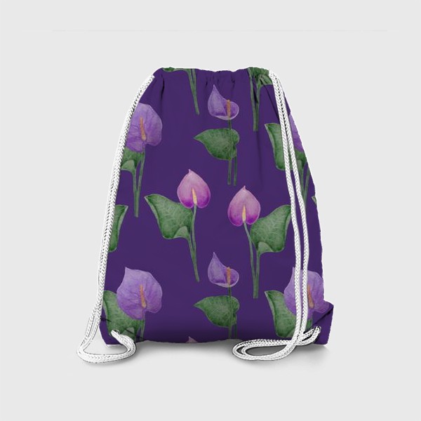 Рюкзак «Антуриумы на фиолетовом фоне»