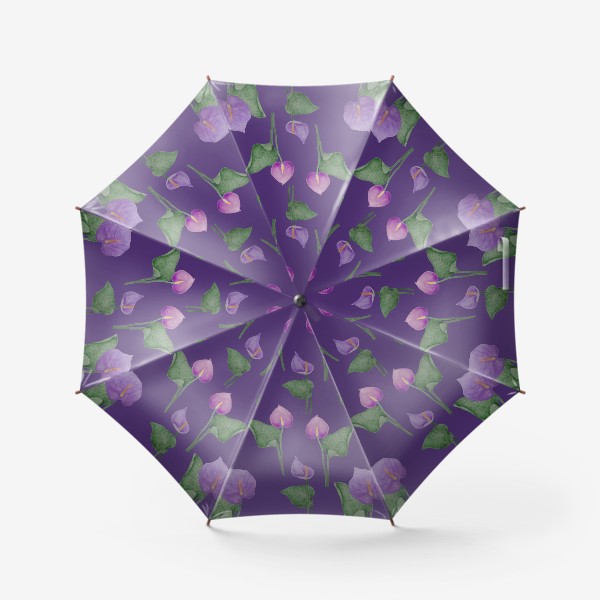 Зонт «Антуриумы на фиолетовом фоне»