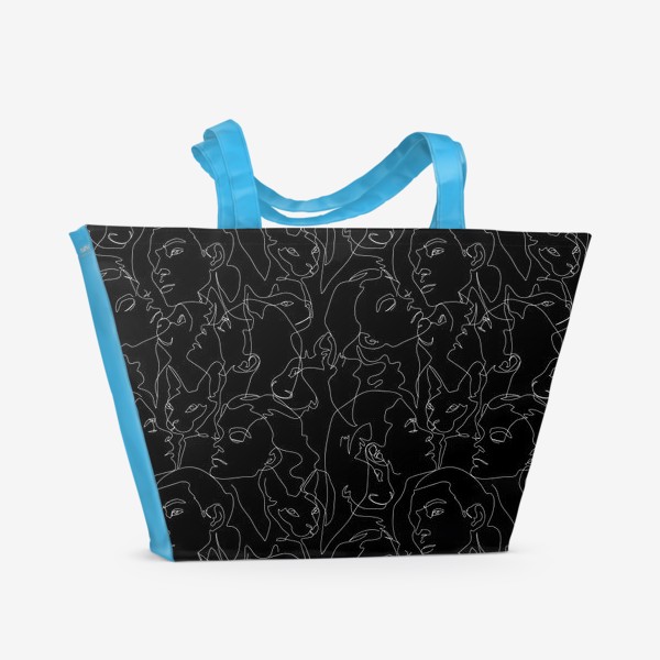 Пляжная сумка «Fashion скетч девушки и котики на черном»